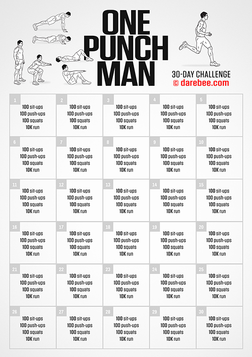 The One Punch Man Challenge is a Darebee home-fitness monthly challenge to transform you into an amazingly fit being.