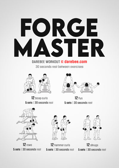 Forge Master is a DAREBEE home fitness strength workout that uses a pair of dumbbells to help you change yourself both inside and out.