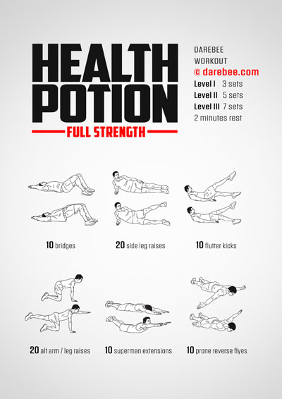 Health Potion is a DAREBEE home fitness no-equipment strength training at home workout for all fitness levels.
