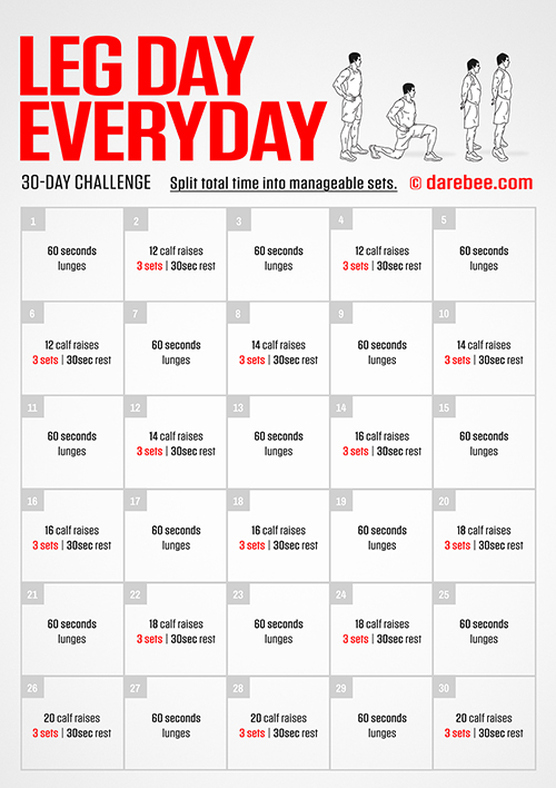 Leg Day Everyday is a Darebee home-fitness challenge that helps develop stronger, more powerful legs.