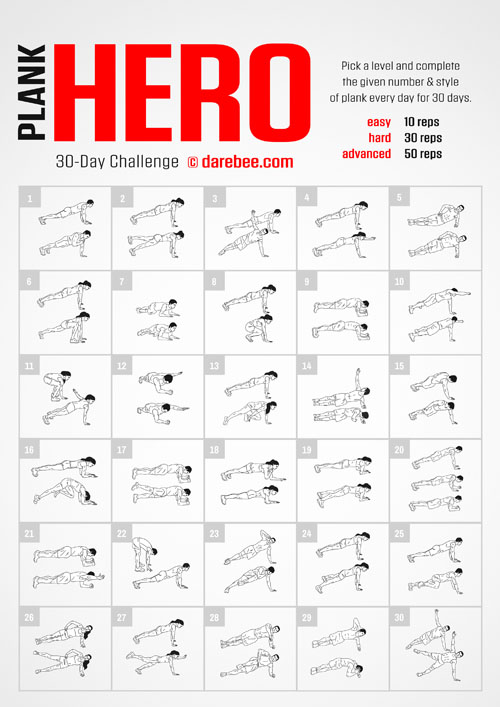 Plank Hero Challenge is a Monthly Challenge from Darebee no-equipment home workouts.