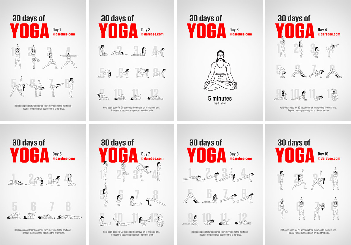 Day 1 - Page 2  Beginner yoga workout, Yoga day, 30 day yoga
