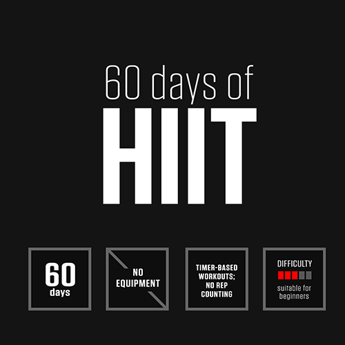 60 Days of HIIT is a DAREBEE home fitness, no-equipment High Intensity Interval Training program you can do at home over 60 days.