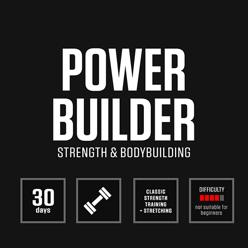Power Builder is a DAREBEE home fitness program that uses bodyweight exercises and dumbbells to help you develop strength and power, at home.