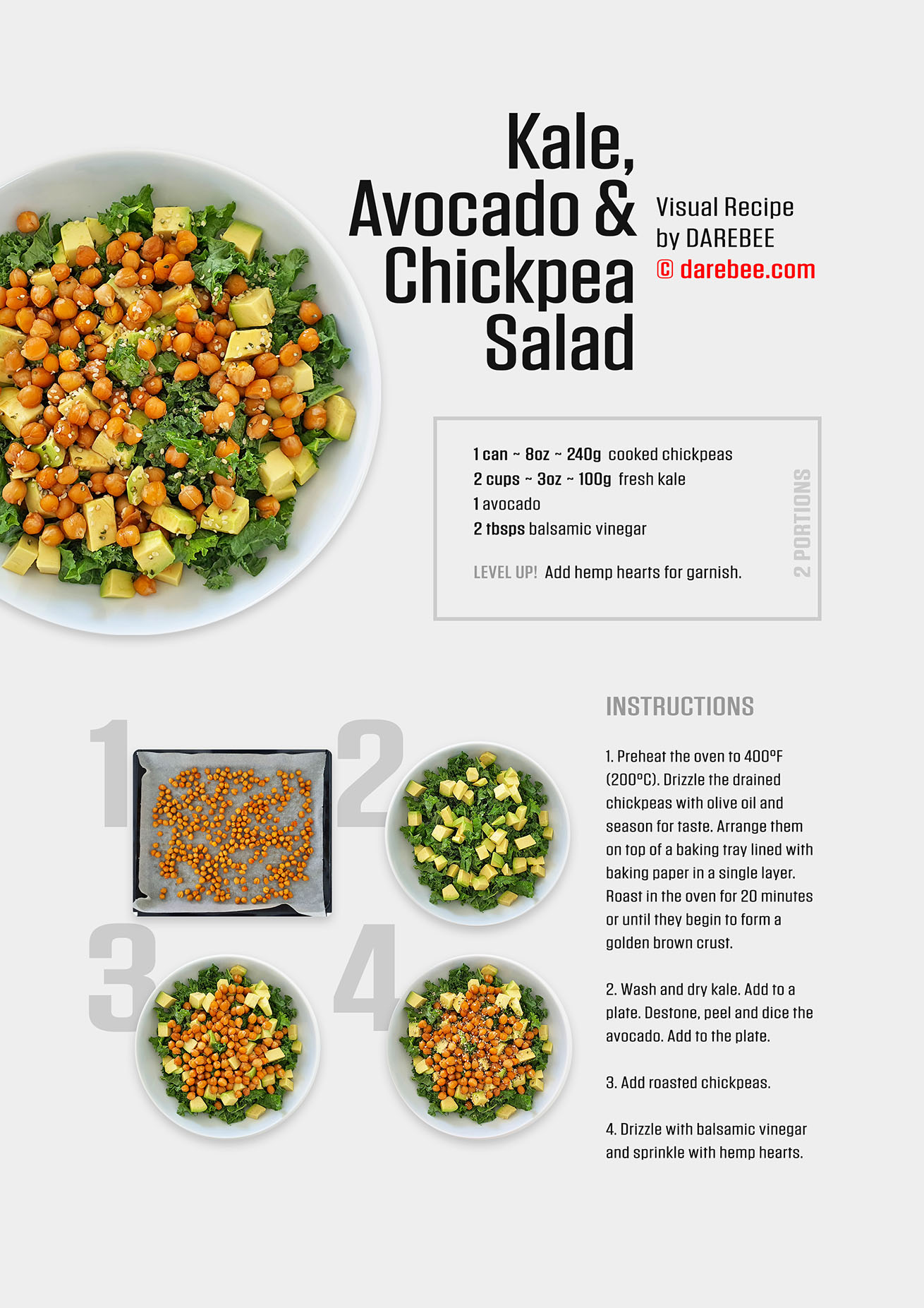 Darebee plant-based recipe: Kale, Avocado & Chickpea Salad