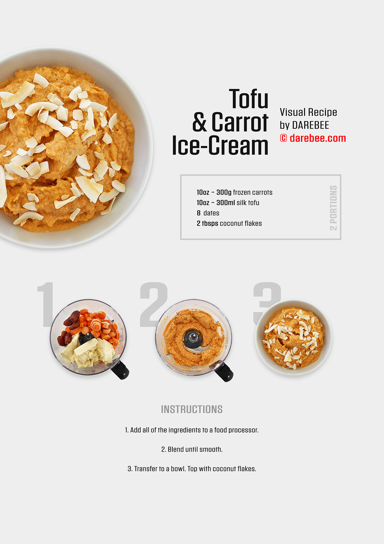 Darebee plant-based, healthy dessert: tofu and carrot ice-cream