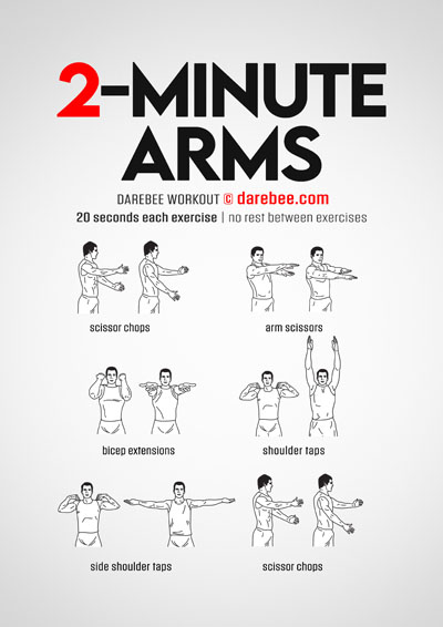 2-Minute Arms Workout is a DAREBEE home fitness no equipment upper body beginner-friendly home fitness workout for upper body strength.