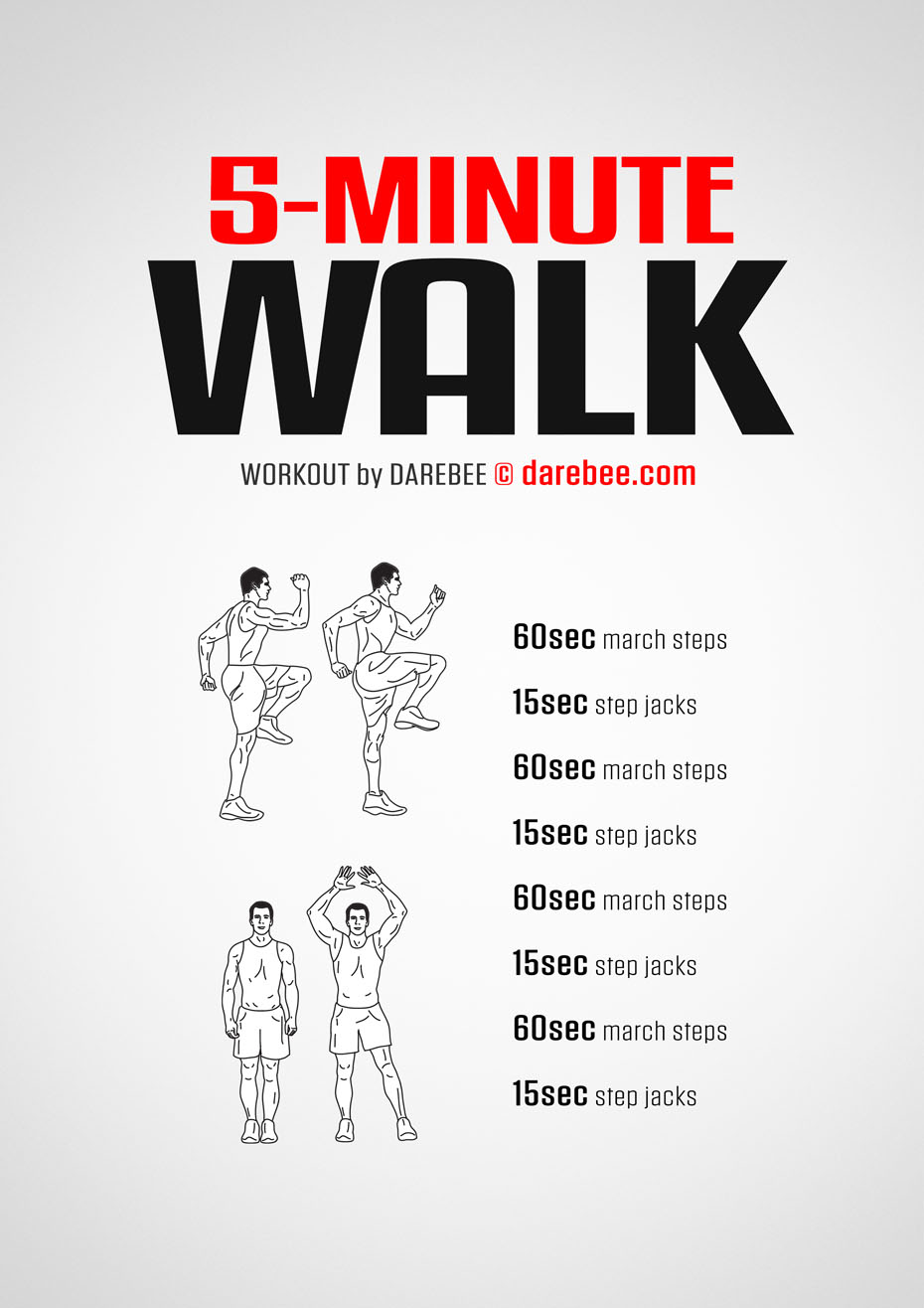Five Minute Walk is a Darebee home-fitness microworkout you can do in just five minutes.