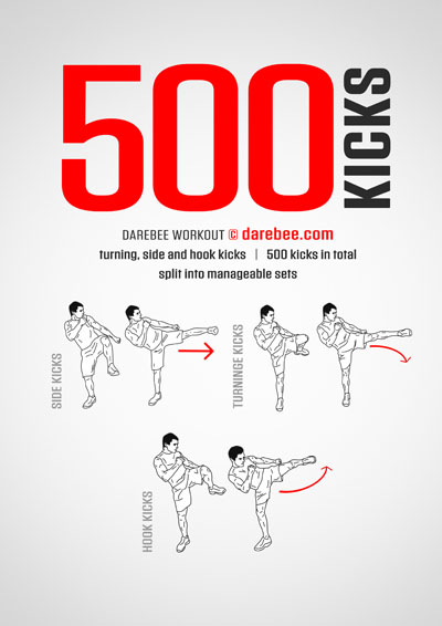 500 Side, Turning, Hook Kicks is a Darebee home fitness no-equipment combat-moves based workout that will make you fitter and smarter.