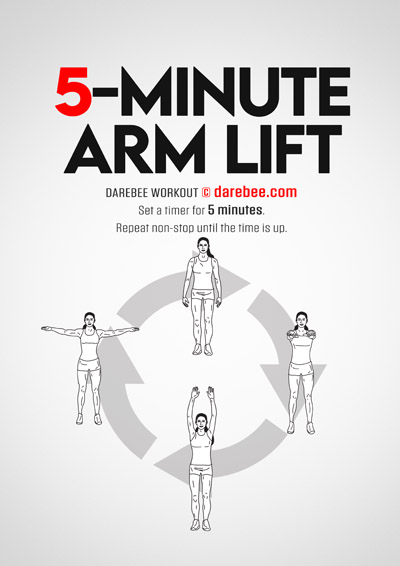 5-Minute Arm Lift is a DAREBEE no-equipment home fitness home workout that helps you develop great upper body dexterity and tendon strength.