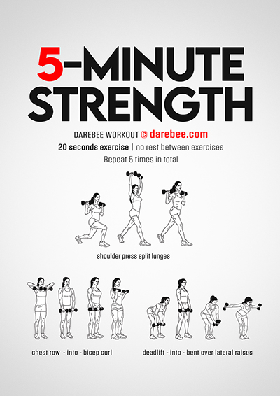 Five Minute Strength is a Darebee home fitness, dumbbell strength workout designed to help you develop total body strength, at home, quickly.