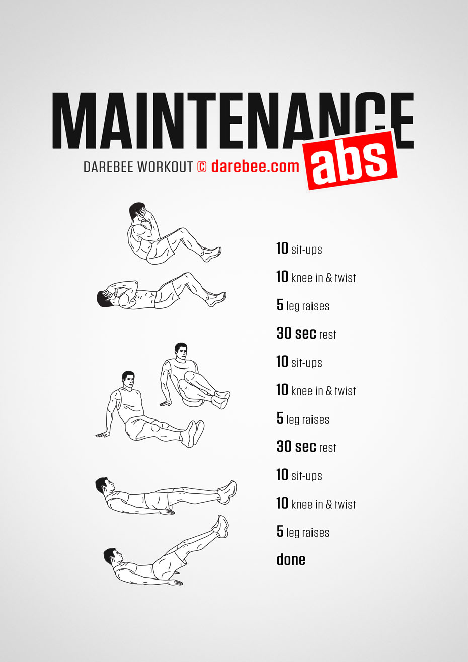 Ab Maintenance is a DAREBEE home fitness, no-equipment bodyweight workout that helps you quickly train your abs when you're short on time and energy.