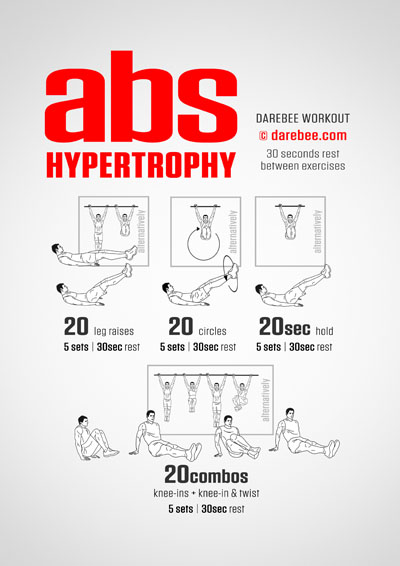 Abs Hypertrophy is a Darebee home-fitness abs strength workout that helps you get stronger, bigger abs.