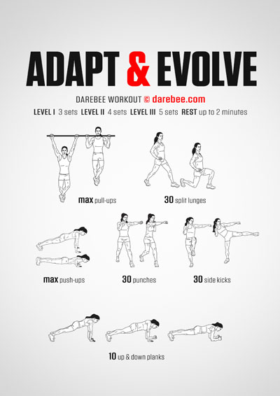 Adapt & Evolve is a DAREBEE home fitness total body strength workout that's designed to make you strong all over in the comfort of your own home.