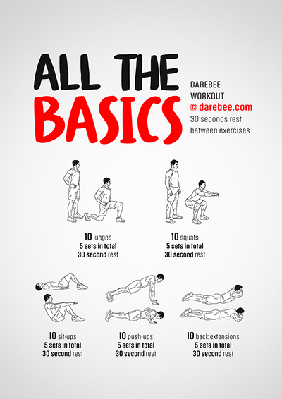 All The Basics is a DAREBEE home fitness full body, no-equipment workout that targets your entire body helping you get stronger, at home.