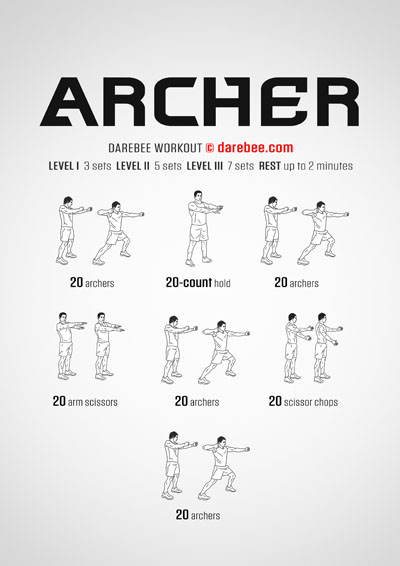 The Archer workout is a Darebee no-equipment, upper body workout that helps you improve upper body mobility, dexterity, strength and muscle tone.