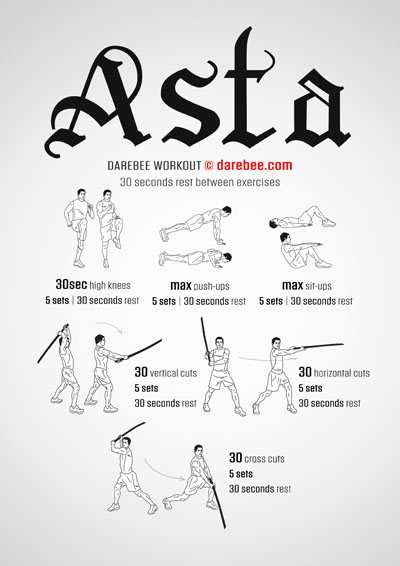Asta is a DAREBEE home fitness total body strength workout with an immersive RPG component for that total mind-body training you seek.