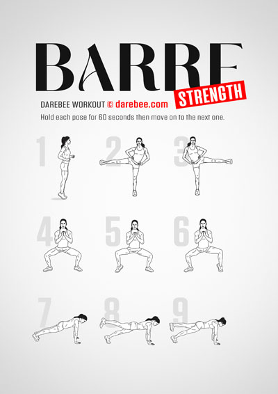 Barre is a Darebee home fitness, no-equipment lower-body strength workout designed to help you walk, run, kick and jump better. 