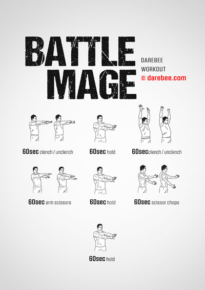 The Battle Mage is a Darebee home fitness workout that helps you develop the muscles, tendons and ligaments that power your arms.