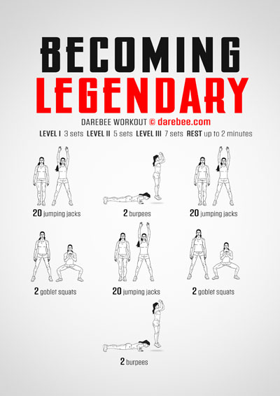 Becoming Legendary is a fast-moving, high-burn Darebee home fitness workout that works your cardiovascular system and tests your VO2 Max.