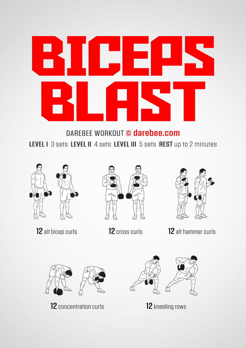 Biceps Blast is a Darebee home-fitness dumbbell workout for the biceps that helps you build real upper body strength. 
