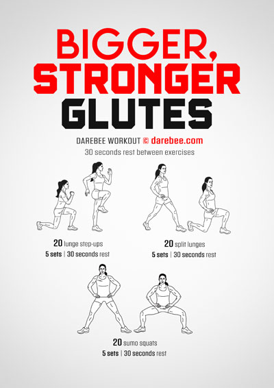 Bigger, Stronger Glutes is a DAREBEE home fitness no equipment workout that helps you develop amazing lower body strength at home.