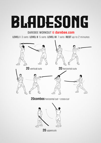 Bladesong is a Darebee home-fitness weapons-based workout that will thrill your mind and body and help your imagination go wild. 