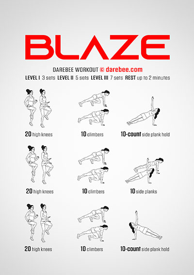 Blaze is a DAREBEE home fitness, total body bodyweight workout that will test your aerobic and cardiovascular fitness and help you lose weight.