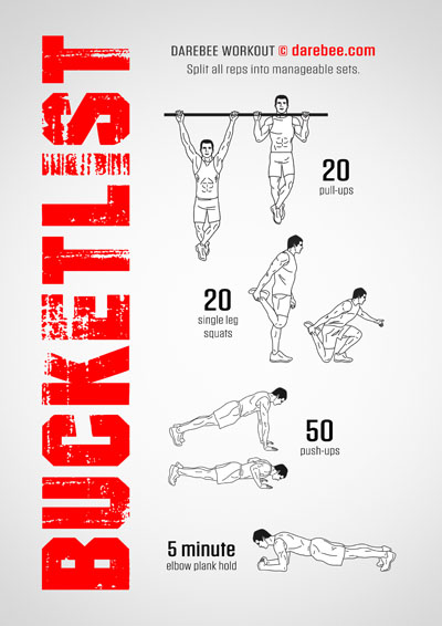 Bucketlist is a Darebee home-fitness total body strength workout that will help you increase your strength gains and level up.