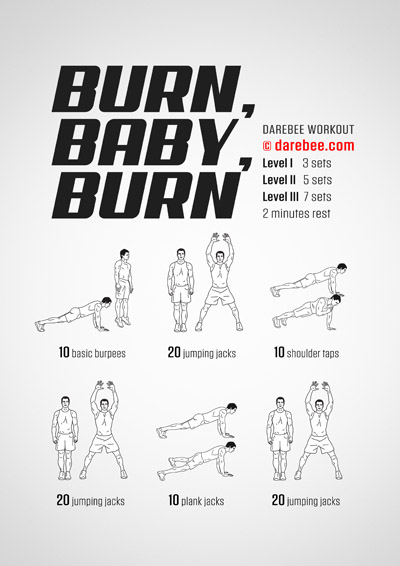 Burn, Baby Burn is a DAREBEE total body, no-equipment home fitness workout that will help you get fit, fast at home.