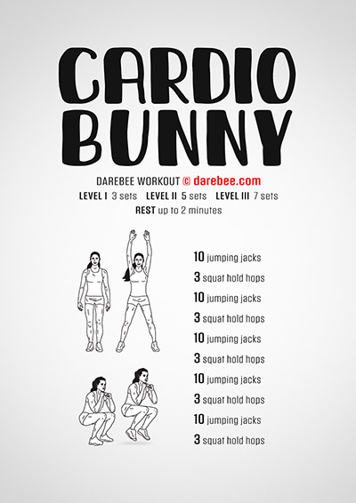 Cardio Bunny is a DAREBEE cardiovascular and aerobic no-equipment home workout that will help you feel fitter, lose weight and live longer.