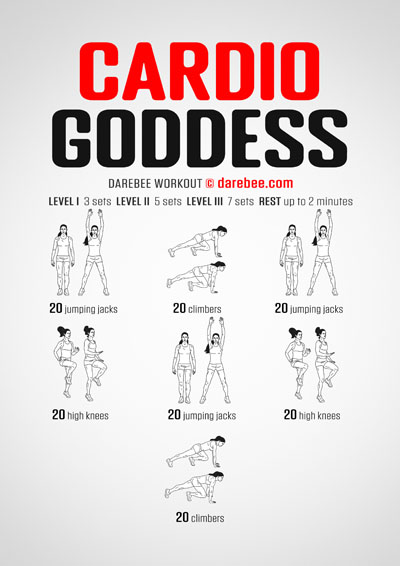 Cardio Goddess is a Darebee home fitness workout that delivers on cardiovascular fitness and improved VO2 Max capacity.