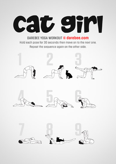 Cat Girl Yoga is a DAREBEE home-fitness no equipment agility and flexibility home yoga-based workout.