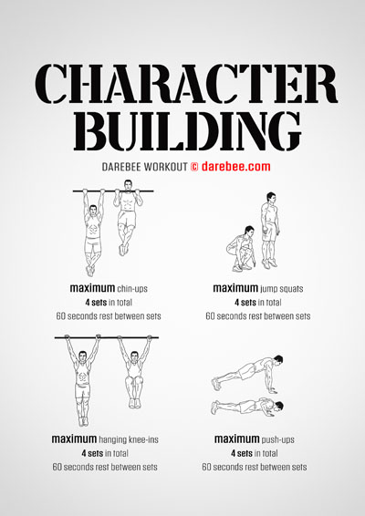 Character Building is a Darebee workout designed to test your will. This positively affects your executive control function that helps you make difficult decisions which then guide your life.