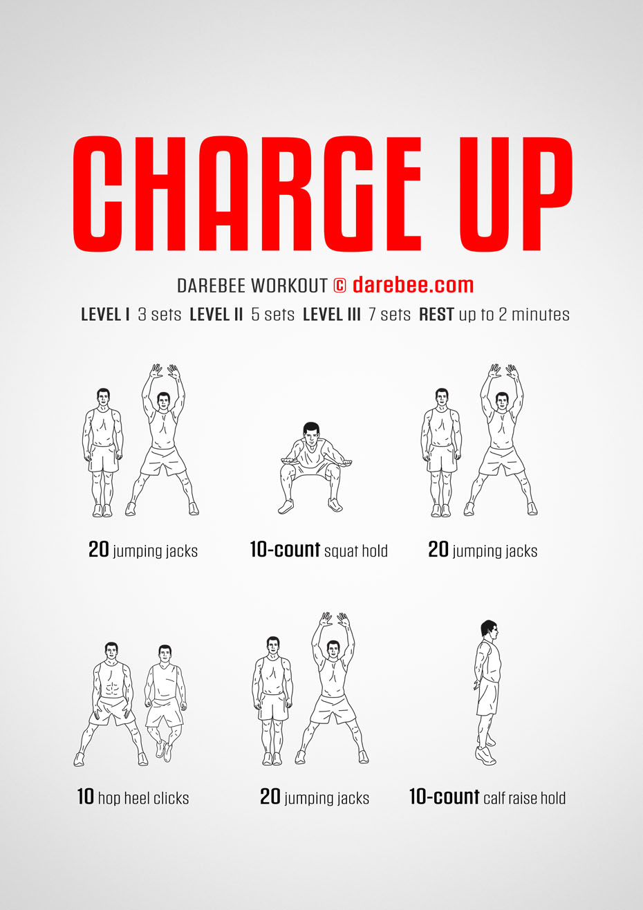 Charge Up is the perfect Darebee home-fitness workout for a day when you want to change your mood for the better, de-stress and just feel like you're working to be the best version of you.