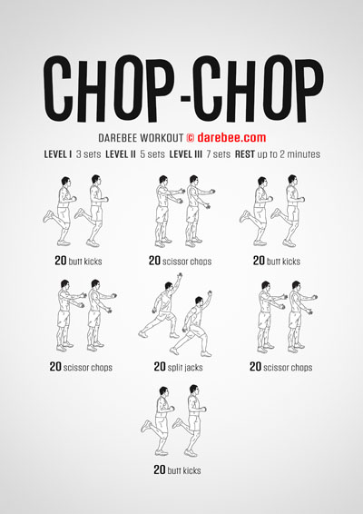 Chop-Chop is a Darebee home-fitness, large movement, highly energetic, aerobic-intensive cardiovascular workout.