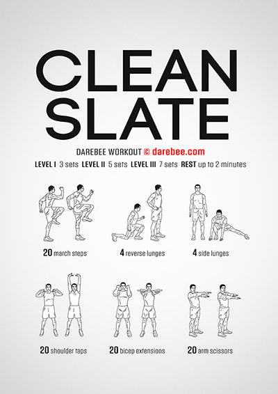 Clean Slate is a DAREBEE home fitness full body no-equipment strength and tone workout that helps you get stronger all over in the comfort of your own home.