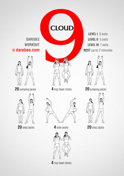 Cloud 9 is a Darebee gome-fitness aerobic workout that will leave you feeling great after it is all over. 