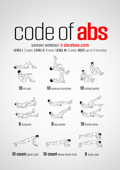 Code of Abs is a DAREBEE home fitness, no equipment workout that helps you develop seriously strong abs in the comfort of your own home.