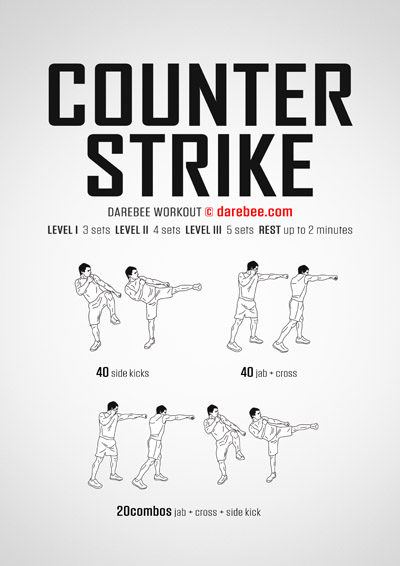 Counter Strike is a DAREBEE home fitness no-equipment combat-moves based fitness workout that will change your mind and body.