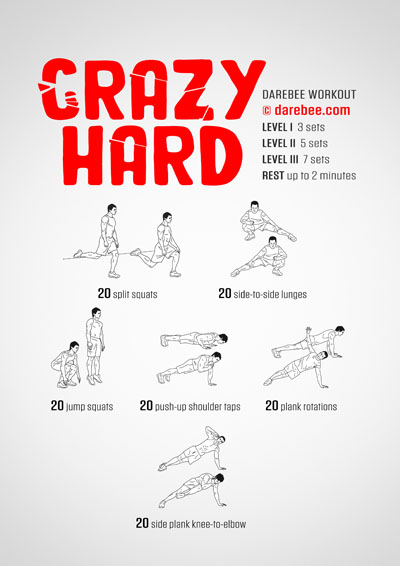 Crazy Hard is a DAREBEE no-equipment home fitness workout that targets the entire body to help you build amazing strength, at home. 
