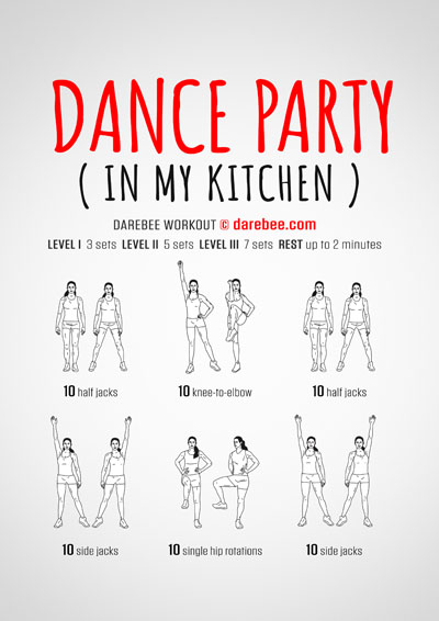 Dance Party is a DAREBEE home fitness no equipment beginners home cardiovascular and aerobic workout that helps you become fitter and lose weight at home.
