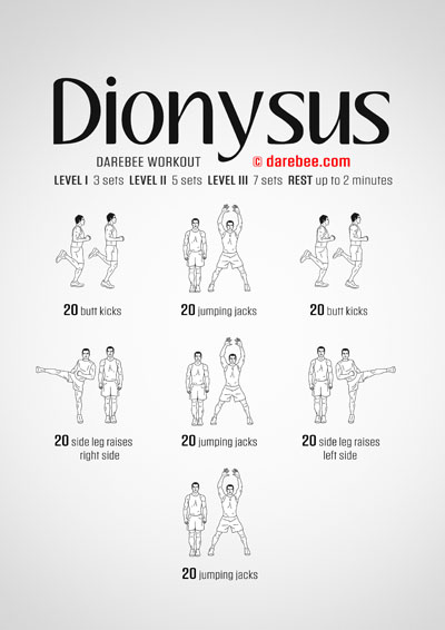 Dionysus is a high-burn workout that will make you sweat fast, raise your heart rate and breathing rate and help your body become fitter and more durable.