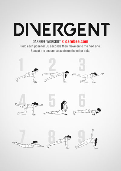 Divergent is a DAREBEE no-equipment, full body, yoga-based home fitness workout that will challenge your mastery of your body.