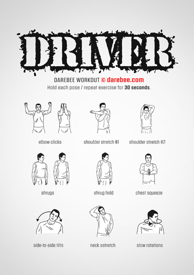 Driver Workout is a DAREBEE no equipment home fitness workout that helps develop greater mobility, flexibility and range of movement in the upper body and neck joints.