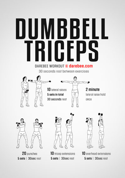 Dumbbell Triceps is a Darebee home-fitness workout that helps you develop firm-looking, stronger shoulders and triceps. 
