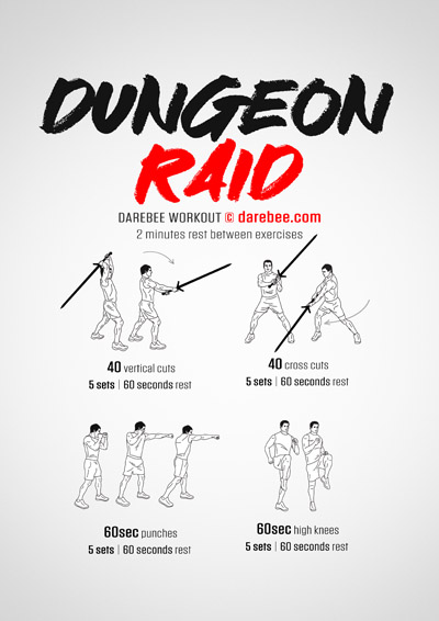 Dungeon Raid is a DAREBEE total body strength workout that also activates your cardiovascular and aerobic system for that total body workout feeling..