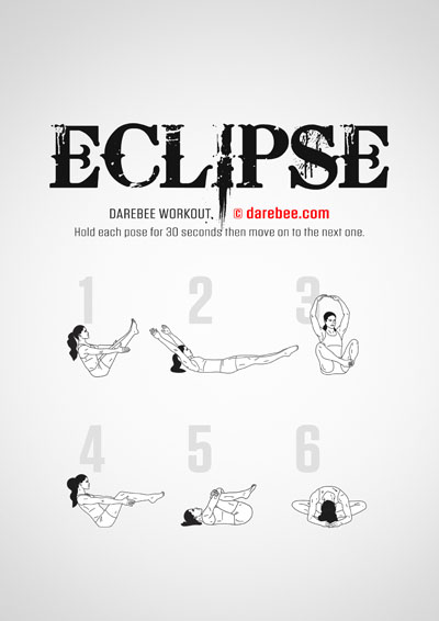 Eclipse is a DAREBEE home-fitness no-equipment, yoga-based strength ans agility workout that helps you develop a strong, pliable body you can better control.