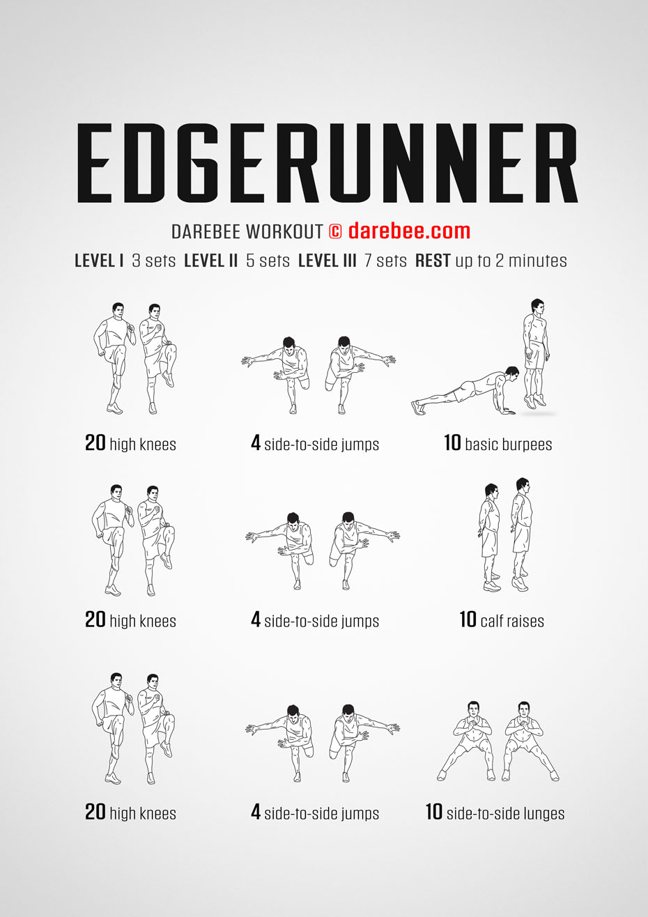 Edgerunner is a Darebee no-equipment cardiovascular workout that works your lower body hard.