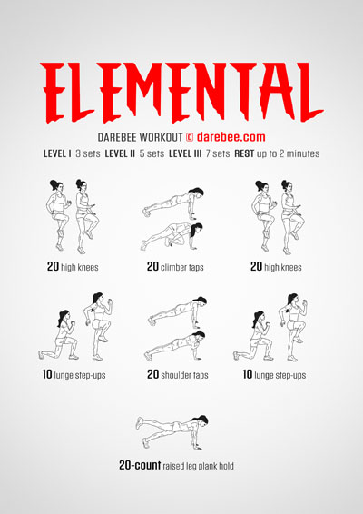 Elemental is a Darebee home-fitness workout that will help you become fitter and stronger while exercising at home.